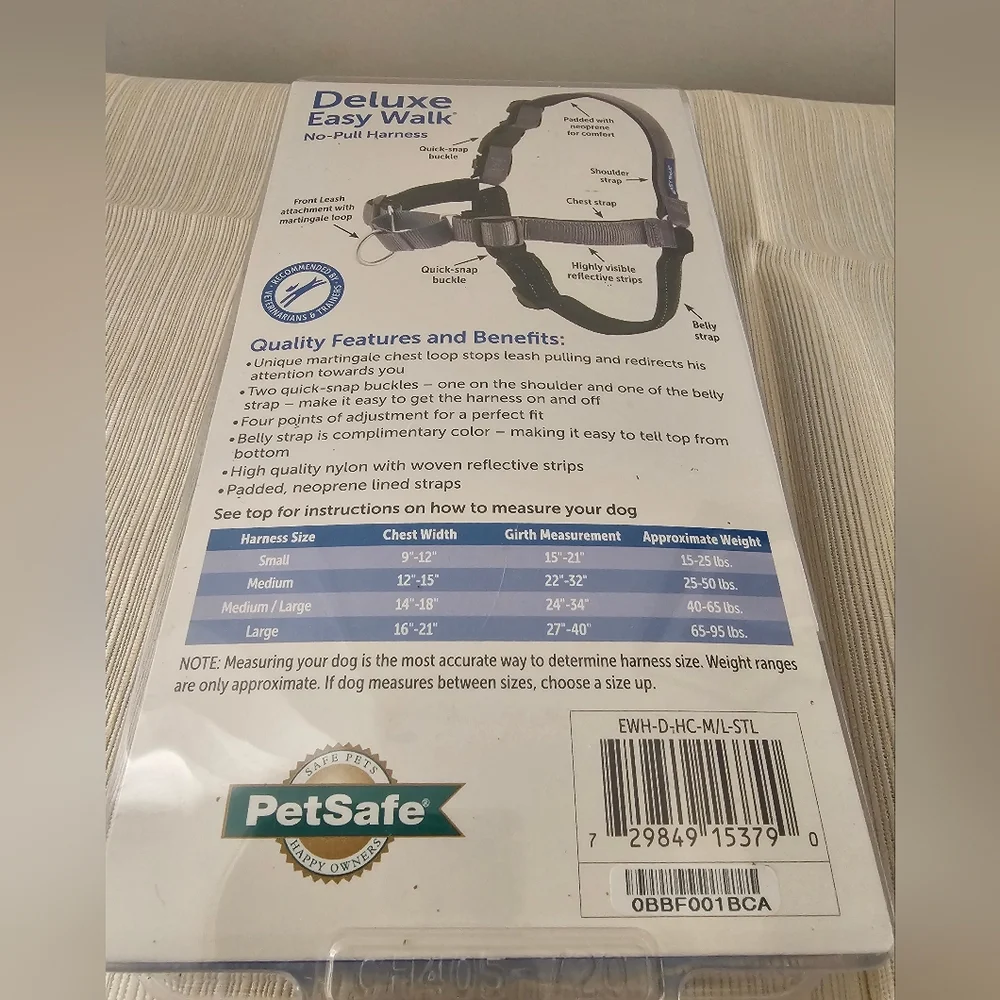 PETSAFE Easy Walk No Pull Harness Gray & Black - Medium/Large Dog